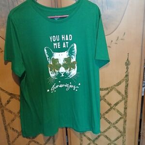Green Cat Graphic Short-Sleeve Tee - You Had Me At Shenanigans